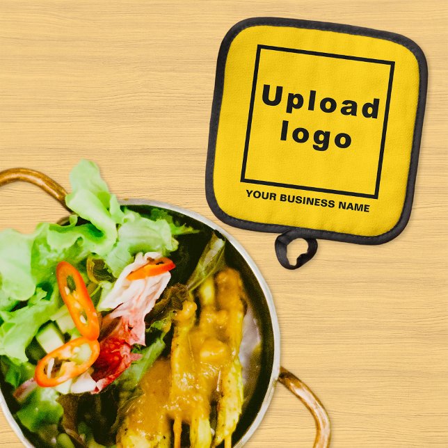 Name und Logo der Firma Yellow Pot Topflappen (Business name and logo on yellow pot holder)