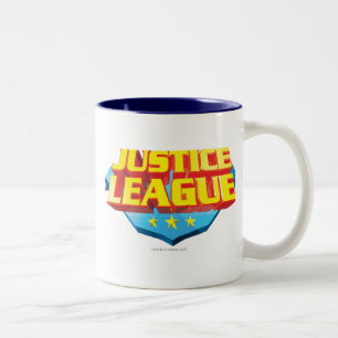 Name und Logo der "Gerechtigkeitsliga" Zweifarbige Tasse