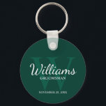 Name und Monogram für personalisierte Trauzeugen Schlüsselanhänger<br><div class="desc">Fügen Sie Ihrer Hochzeit eine persönliche Touch mit personalisierten Trauzeugen Schlüsselanhänger hinzu. Dieser Schlüsselanhänger zeichnet sich durch den Namen des personalisierten Trauzeugen im Schriftart-Stil aus,  der im Stil eines klassischen,  weißen Serif-Schriftartes und in Monogramm in einem hellgrün-smaragdgrünen Schriftart-Stil gehalten ist. Auch perfekt für Trauzeuge,  Brautvater,  Ringträger und mehr.</div>