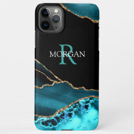 Name und Monogramm, Aquamarine schwarze Gürtellini iPhone 11Pro Max Hülle