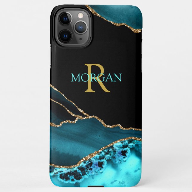 Name und Monogramm, Aquamarines schwarzes Tor, Aqu iPhone Hülle (Rückseite)