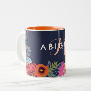 Name und Monogramm der Blume von Navy Boho Zweifarbige Tasse