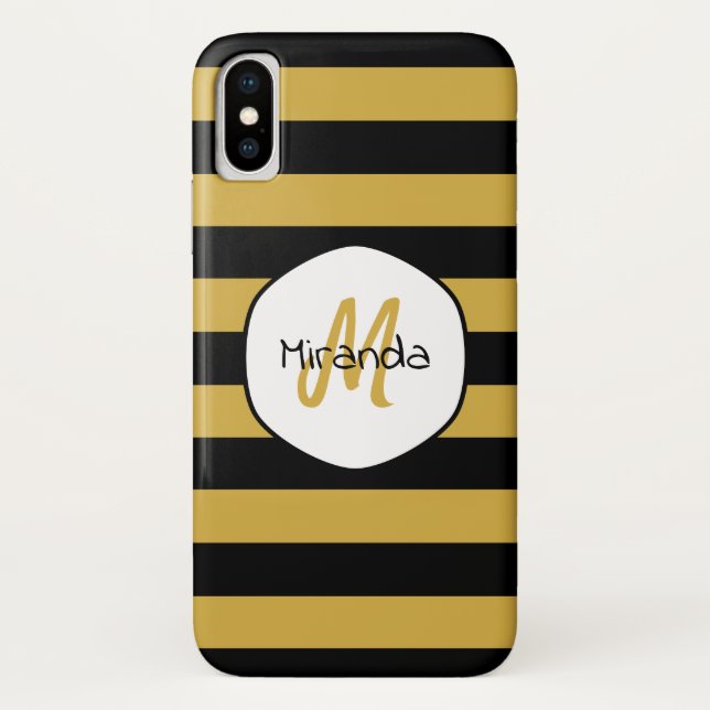 Name und Monogramm der niedlichen schwarzen gelben Case-Mate iPhone Hülle (Rückseite)