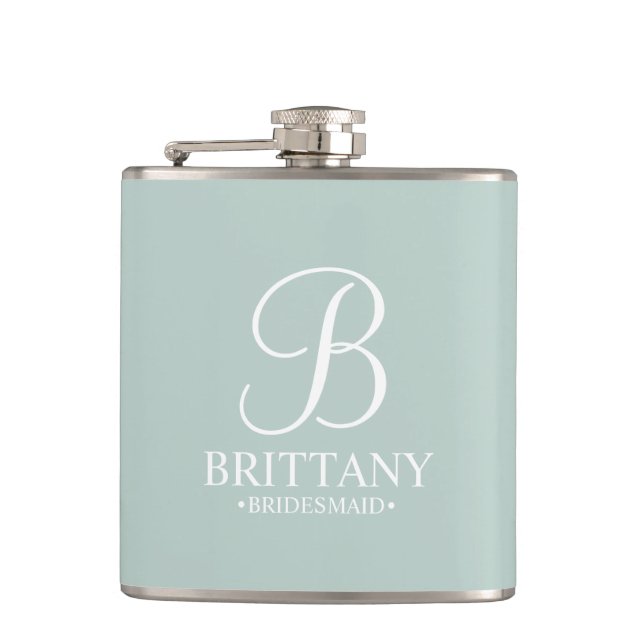 Name und Monogramm der personalisierten Bridesmaid Flachmann (Vorderseite)