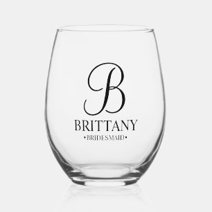 Name und Monogramm der personalisierten Bridesmaid Weinglas Ohne Stiel