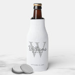 Name und Monogramm der personalisierten Trauzeuge Flaschenkühler<br><div class="desc">Fügen Sie cooler eine persönliche Touch zu Ihrer Hochzeit mit personalisierten Trauzeugen Flasche. Diese Flasche cooler zeigt den Namen des personalisierten Trauzeugen im Stil von Grau-Klassik-Script-Schriftart mit Hochzeitsdetails in Grau-Klassik Serif Schriftart Stil und Monogramm in hellgrau klassischen Serif-Schriftart als Hintergrund, auf weißem Hintergrund. Auch perfekt für Trauzeuge, Brautvater, Ringträger und...</div>