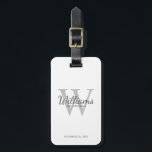 Name und Monogramm der personalisierten Trauzeuge Gepäckanhänger<br><div class="desc">Fügen Sie Ihrer Hochzeit eine persönliche Touch mit personalisierten Trauzeugen Gepäckanhänger hinzu. Dieses Gepäckanhänger zeigt den Namen des personalisierten Trauzeugen im Stil eines Schriftartes in Grau-Klassik mit Hochzeitsdetails in Grau-Klassik-Serif-Schriftart und Monogramm in hellgrau-klassischem Serif-Schriftart-Stil als Hintergrund,  auf weißem Hintergrund. Auch perfekt für Trauzeuge,  Brautvater,  Ringträger und mehr.</div>
