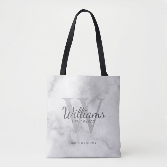 Name und Monogramm der personalisierten Trauzeuge Tasche (Vorderseite)