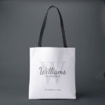 Name und Monogramm der personalisierten Trauzeuge Tasche<br><div class="desc">Fügen Sie eine persönliche Touch zu Ihrer Hochzeit mit personalisierten Trauzeugen zu Tasche. Diese Tasche zeigt den Namen des personalisierten Trauzeugen im Stil eines Schriftartes in Grau-Klassik mit Hochzeitsdetails in Grau-Klassik-Serif-Schriftart und Monogramm in hellgrau-klassischem Serif-Schriftart-Stil als Hintergrund,  auf weißem Hintergrund. Auch perfekt für Trauzeuge,  Brautvater,  Ringträger und mehr.</div>