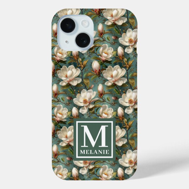 Name und Monogramm des Blumenmusters Magnolia Case-Mate iPhone Hülle (Rückseite)