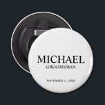 Name und Monogramm des modernen Personalisierten T Flaschenöffner<br><div class="desc">Moderne Geschenke für Personalisierten Trauzeuge mit dem Namen,  dem Titel und dem Hochzeitsdatum des personalisierten Trauzeugen in schwarzem klassischem Serif-Schriftart auf weißem Hintergrund. Auch perfekt für Trauzeuge,  Vater der Braut und mehr.</div>