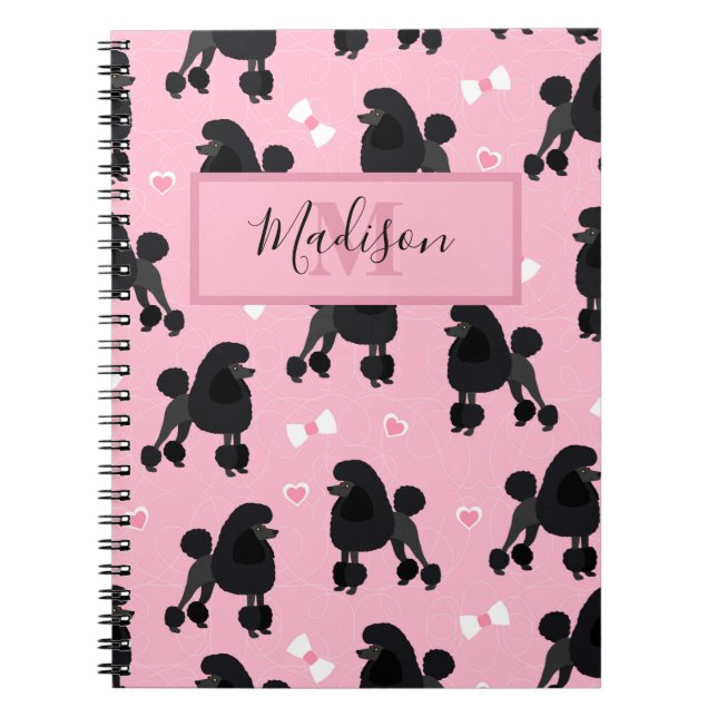 Name und Monogramm des Musters "Black Poodles and  Notizblock (Vorderseite)