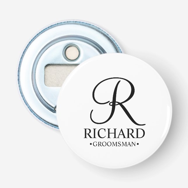 Name und Monogramm des personalisierten Trauzeugen Flaschenöffner (Vorderseite)