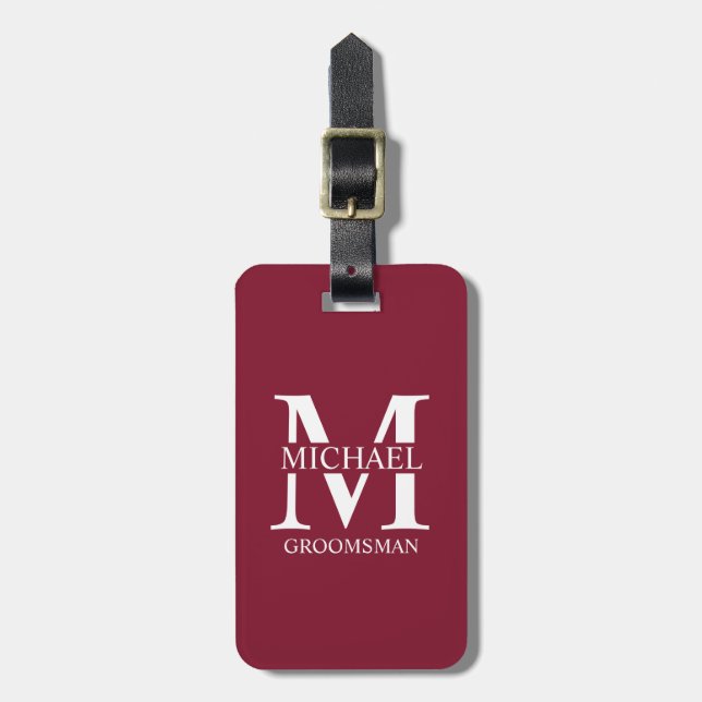 Name und Monogramm des personalisierten Trauzeugen Gepäckanhänger (Vorderseite vertikal)