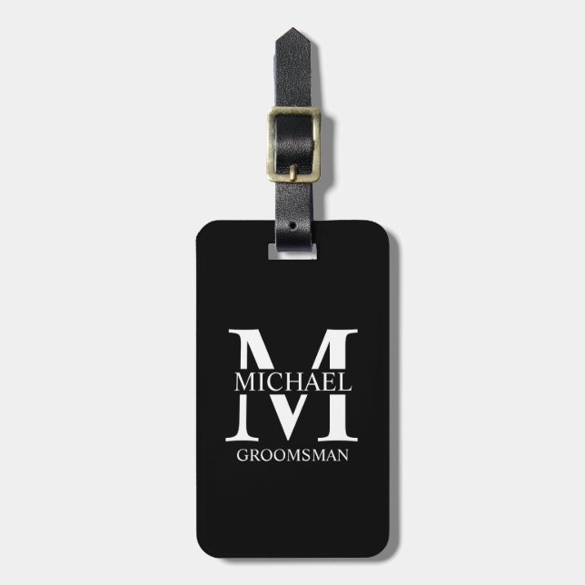 Name und Monogramm des personalisierten Trauzeugen Gepäckanhänger (Vorderseite vertikal)