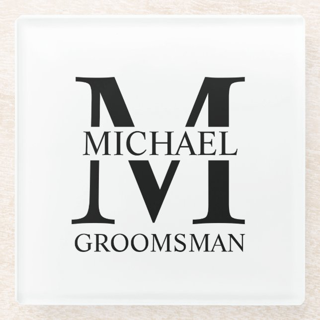 Name und Monogramm des personalisierten Trauzeugen Glasuntersetzer (Vorderseite)
