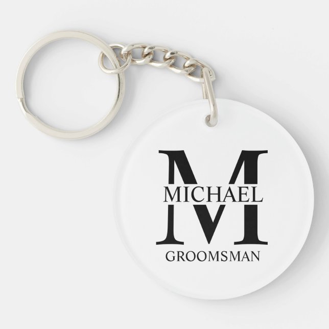 Name und Monogramm des personalisierten Trauzeugen Schlüsselanhänger (Vorderseite)