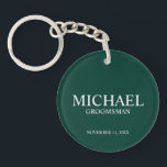 Name und Monogramm des personalisierten Trauzeugen Schlüsselanhänger<br><div class="desc">Moderne Geschenke für Personalisierten Trauzeuge mit dem Namen,  dem Titel und dem Hochzeitsdatum des personalisierten Trauzeugen im Stil der klassischen Serifen auf smaragdgrünem Hintergrund. Auch perfekt für Trauzeuge,  Vater der Braut und mehr.</div>