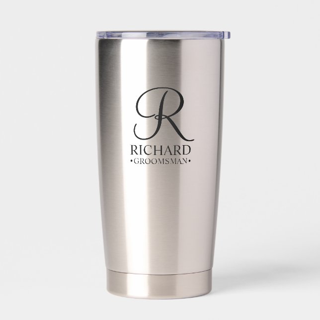 Name und Monogramm des personalisierten Trauzeugen Thermobecher (Links)