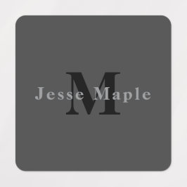 Name und Monogramm | Dunkelgrau Etiketten