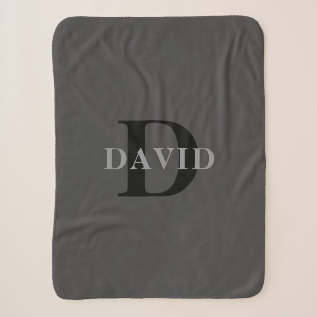 Name und Monogramm | Dunkelgrau Sherpadecke (Vorderseite)