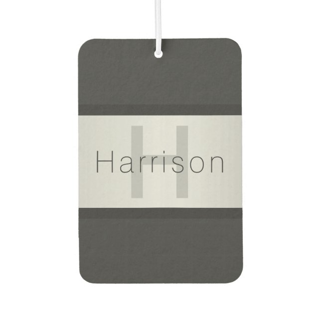 Name und Monogramm | Grays & Imitate Silver Look Autolufterfrischer (Vorderseite)