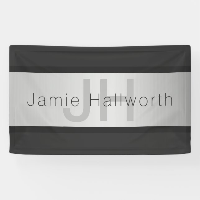 Name und Monogramm | Grays & Imitate Silver Look Banner (Horizontal)