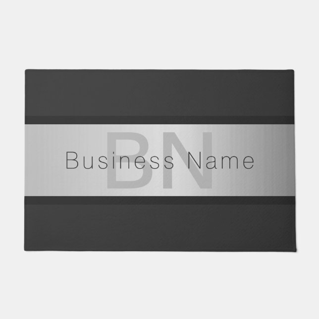 Name und Monogramm | Grays & Imitate Silver Look Fußmatte (Vorderseite)