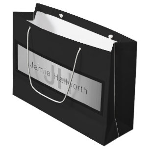 Name und Monogramm Grays & Imitate Silver Look Große Geschenktüte