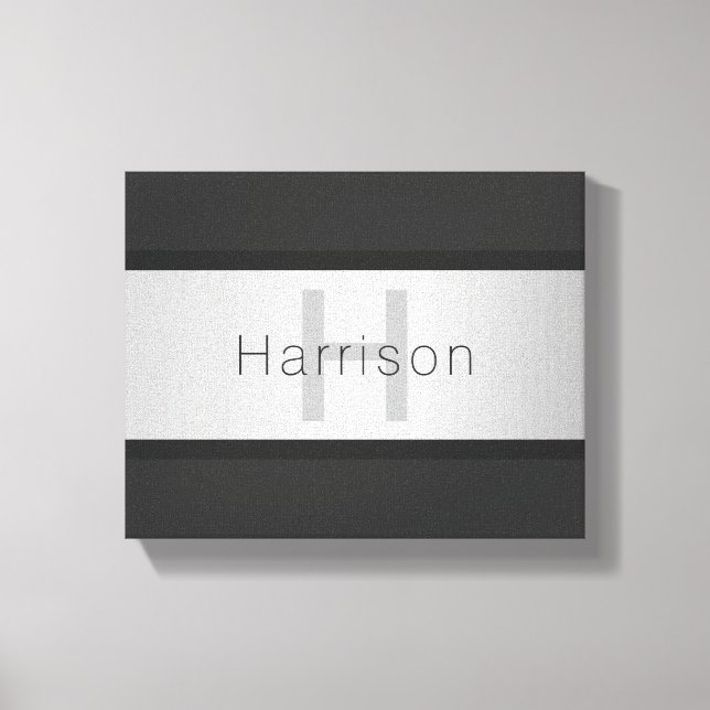 Name und Monogramm | Grays & Imitate Silver Look Leinwanddruck (Vorderseite)