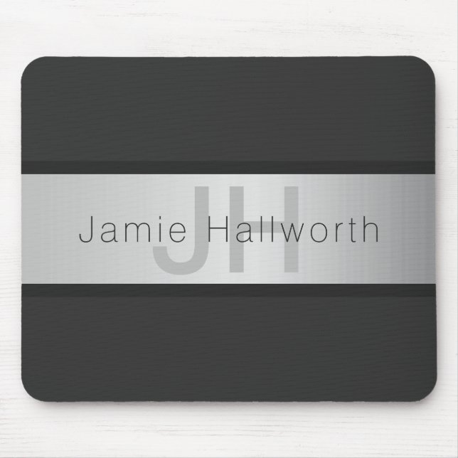 Name und Monogramm | Grays & Imitate Silver Look Mousepad (Vorne)