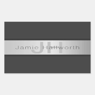Name und Monogramm Grays & Imitate Silver Look Rechteckiger Aufkleber