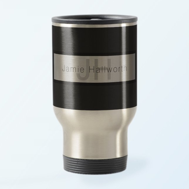 Name und Monogramm | Grays & Imitate Silver Look Reisebecher (Von Creator hochgeladen)