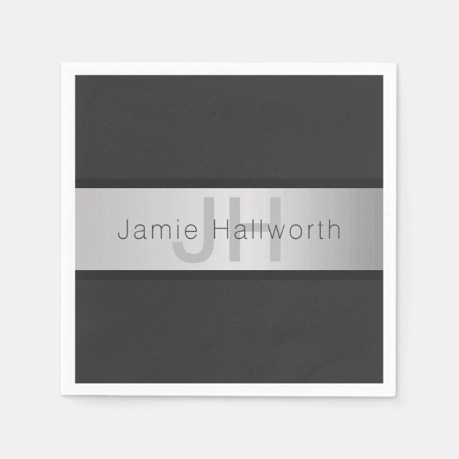 Name und Monogramm | Grays & Imitate Silver Look Serviette (Vorderseite)