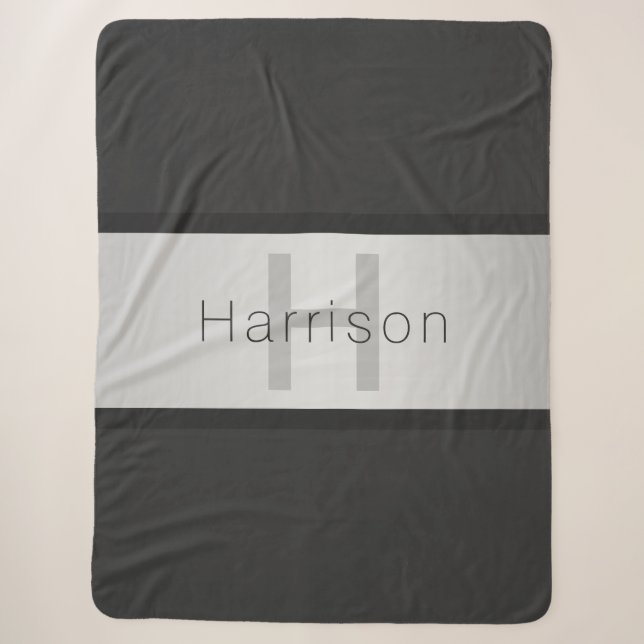 Name und Monogramm | Grays & Imitate Silver Look Sherpadecke (Vorderseite)