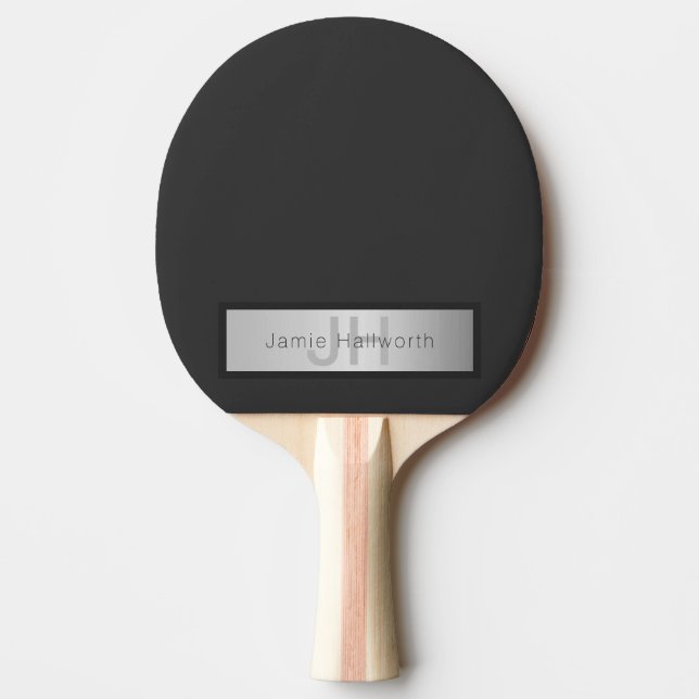 Name und Monogramm | Grays & Imitate Silver Look Tischtennis Schläger (Vorderseite)