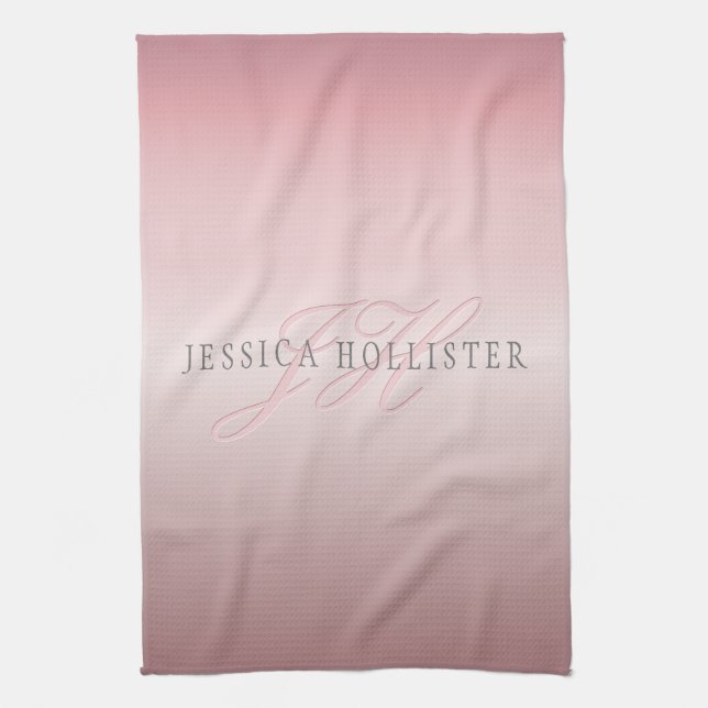 Name und Monogramm | Soft IMITATE Rose Gold Blush Geschirrtuch (Vertikal)