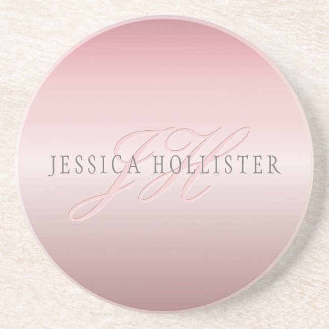 Name und Monogramm | Soft IMITATE Rose Gold Blush Getränkeuntersetzer (Vorne)