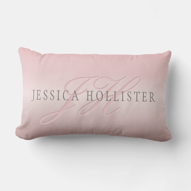 Name und Monogramm | Soft IMITATE Rose Gold Blush Lendenkissen (Vorderseite)