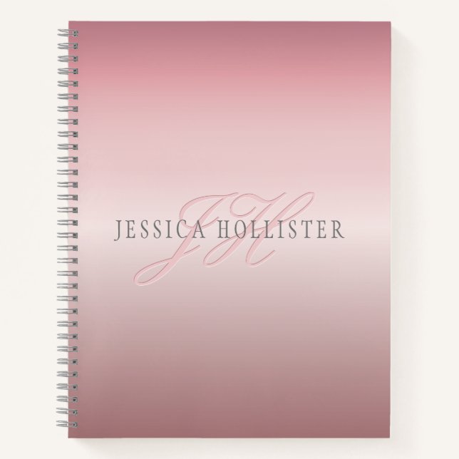Name und Monogramm | Soft IMITATE Rose Gold Blush Notizbuch (Vorderseite)