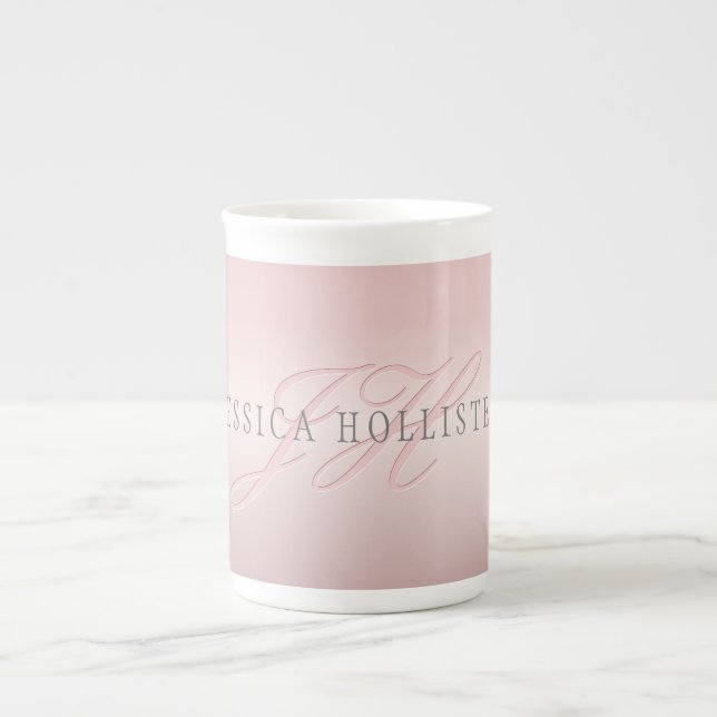 Name und Monogramm | Soft IMITATE Rose Gold Blush Prozellantasse (Vorderseite)