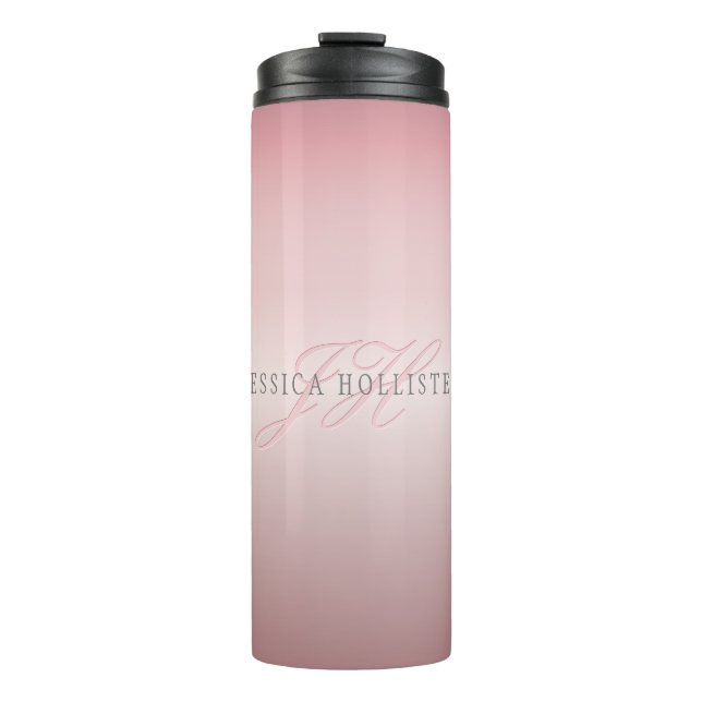 Name und Monogramm | Soft IMITATE Rose Gold Blush Thermosbecher (Vorderseite)