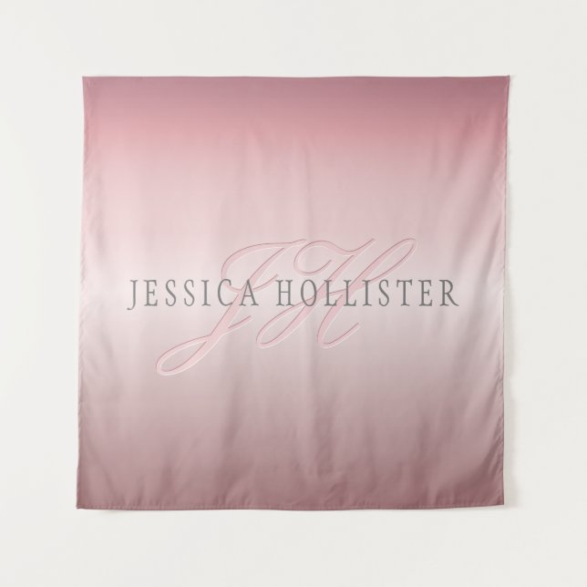 Name und Monogramm | Soft IMITATE Rose Gold Blush Wandteppich (Vorderseite)