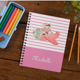 Name und Niedliche Aquarellkuh in Flugzeug, Whimsi Notizbuch