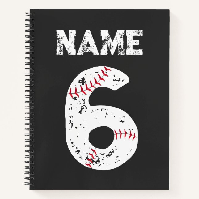 Name und Nummer 6 Baseball, Baseball-Team Notizbuch (Vorderseite)
