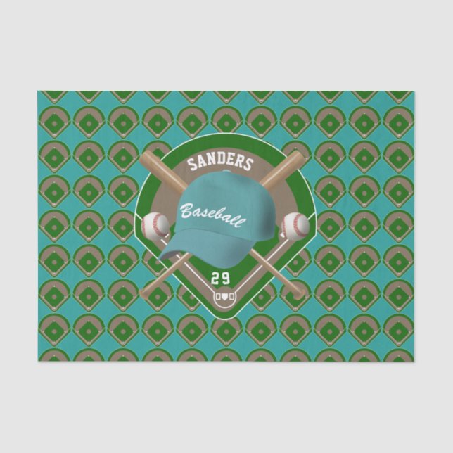 Name und Nummer des Aqua Baseball Diamond Players Seidenpapier (Vorderseite)