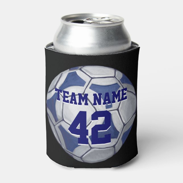 Name und Nummer des Fußball-Balls blau und weiß Dosenkühler (Kanne Vorderseite)