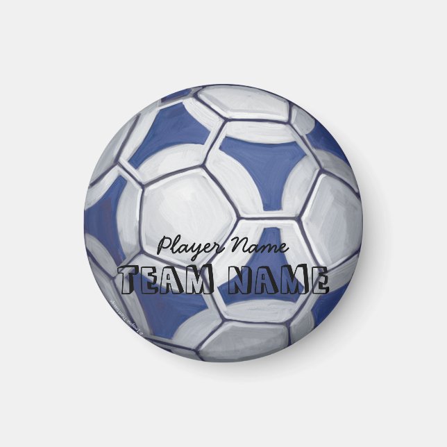 Name und Nummer des Fußball-Balls blau und weiß Magnet (Vorne)