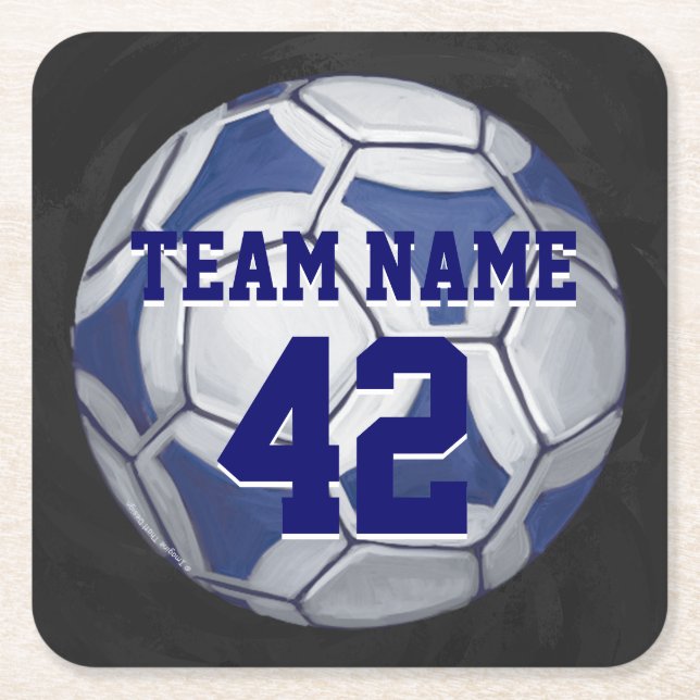 Name und Nummer des Fußball-Balls blau und weiß Rechteckiger Pappuntersetzer (Vorderseite)