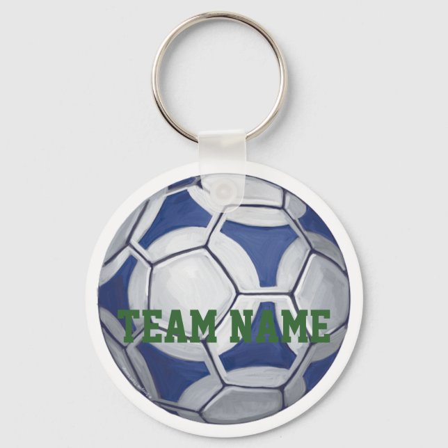 Name und Nummer des Fußball-Balls blau und weiß Schlüsselanhänger (Vorderseite)
